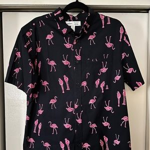 Old Navy Mens Button Down Neon. Flamingo Shirt SIZE L